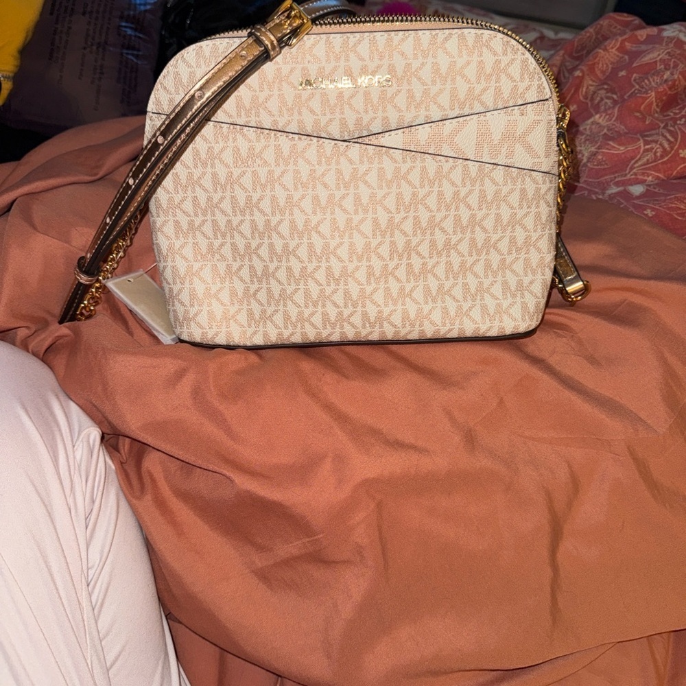 Michael Kors Beige and Gold Crossbody Bag - Picture 1 of 4